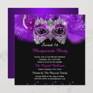Sparkle Spitzen Maske Lila Masquerade Sweet 16 Einladung