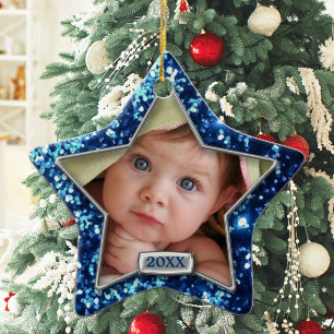 Sparkle Star Blue/Silver Foto Keramik Ornament