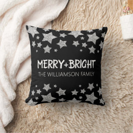 Sparkle Star Frohe helle Weihnachtssilber schwarz Kissen