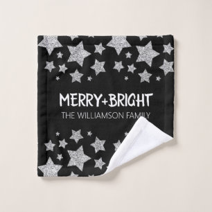 Sparkle Star Frohe helle Weihnachtssilber schwarz Waschlappen