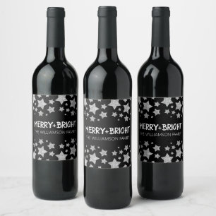 Sparkle Star Frohe helle Weihnachtssilber schwarz Weinetikett