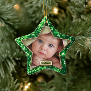 Sparkle Star Green/Gold Foto Keramik Ornament
