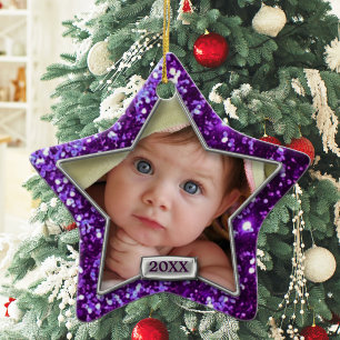 Sparkle-Stern-Lila/Silber-Foto Keramik Ornament