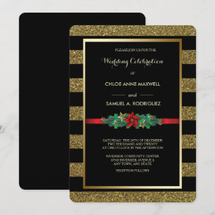 Sparkle Stripe Christmas Poinsettia Wedding Einlad Einladung