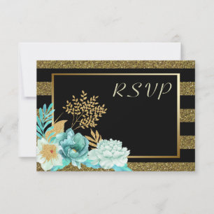 Sparkle Stripe Gold Minze Blumenzange RSVP Karte