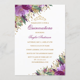 Sparkle Tiara Amethyst Lila Floral Quinceanera Einladung