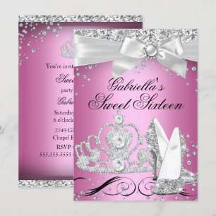 Sparkle Tiara Heelses Pink Sweet 16 Einladung