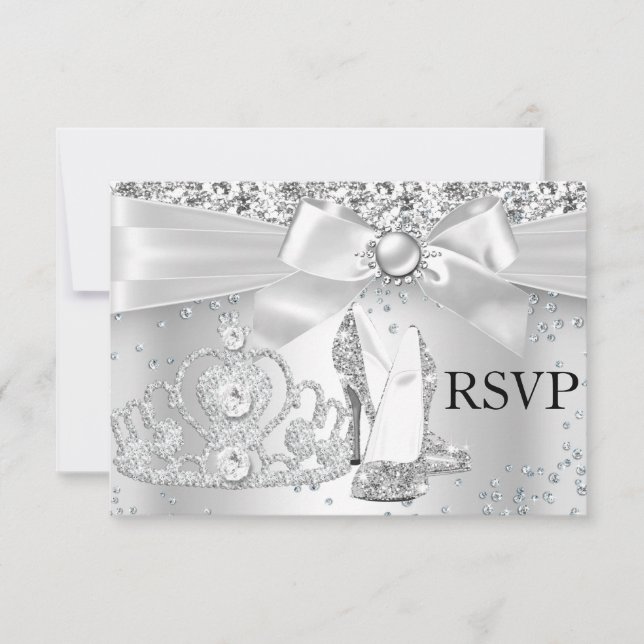Sparkle Tiara Heelses Silver Sweet 16 UAWG RSVP Karte (Vorderseite)