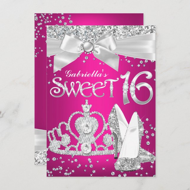 Sparkle Tiara & Heelses Sweet 16 Einladend Hot Pin Einladung (Vorne/Hinten)