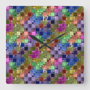 Sparkle Tiles Gems Mosaik Art Quadratische Wanduhr