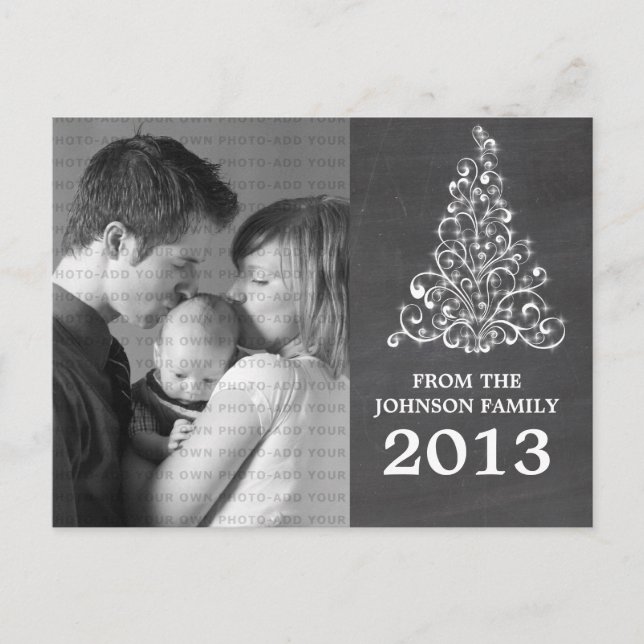 Sparkle Tree Chalkboard Foto Postcard, grau Postkarte (Vorderseite)