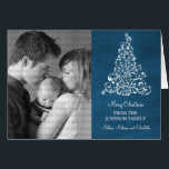 Sparkle Tree Chalkboard Holiday Card, Blue<br><div class="desc">Trendy and stylish Sparkle Tree Chalkboard Photo Greeting Card in royal blue featuring a chalkboard look background and an elegant Christmas tree. This chic card is perfect for sending holiday wishes to friends and family. Customize with your own family photo and the personalized greeting of your choice. Click "Customize It"...</div>
