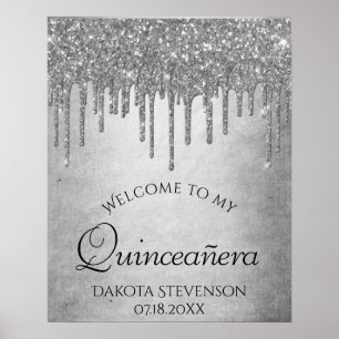 Sparkle Tropfen Quinceanera   Silver Diamond Icing Poster