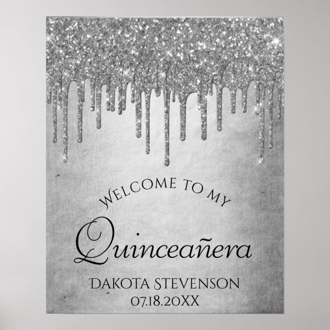 Sparkle Tropfen Quinceanera | Silver Diamond Icing Poster (Vorne)