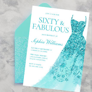 Sparkle Turquoise Dress 60. Geburtstagsparty Einladung