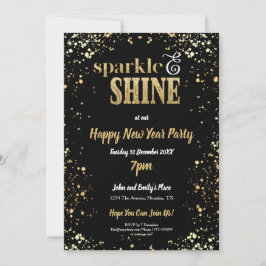 Sparkle und Shine Gold Schwarz Neujahr Party Einladung