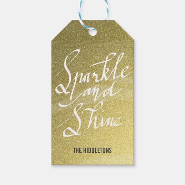 Sparkle und Shine handgeschriebenes Skript Gold Ho Geschenkanhänger (Vorderseite)
