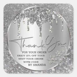 Sparkle Vielen Dank Silver Drilling Glitzer Quadratischer Aufkleber