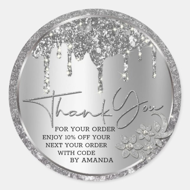 Sparkle Vielen Dank Silver Drilling Glitzer Runder Aufkleber (Vorderseite)