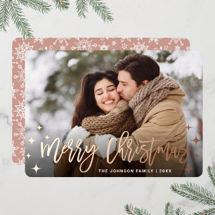 Sparkle Weihnachts-FOTO Gruß Rose Gold Folien Feiertagskarte