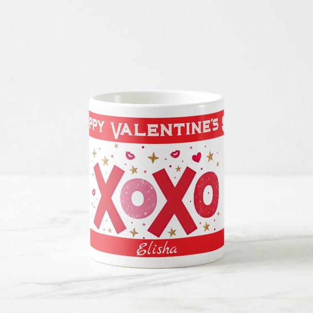 Sparkle XOXO Liebe Typografie Herzensstars auf Wei Kaffeetasse (Mittel)