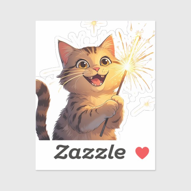 Sparkler Cat - 4. Juli Aufkleber (Blatt)