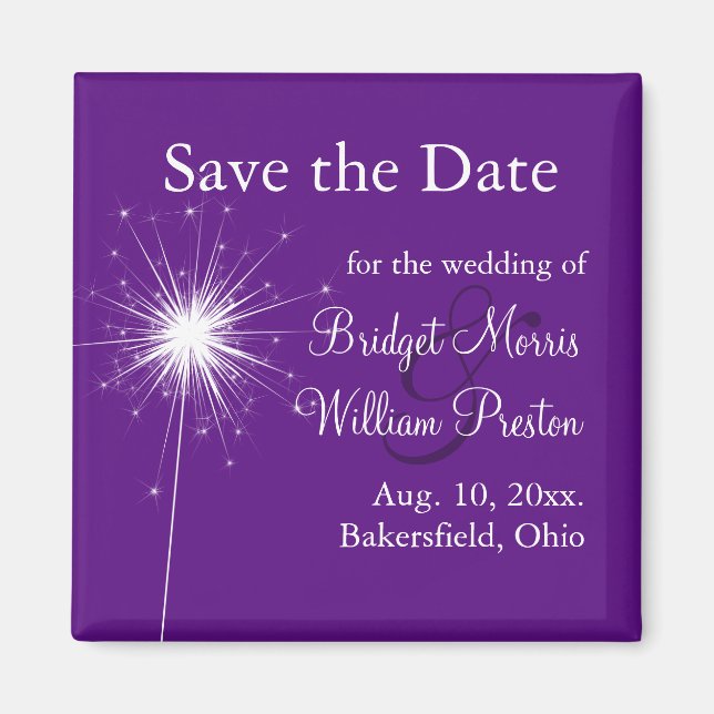 Sparkler Wedding Lila Speichern Sie das Date Magne Magnet (Vorne)