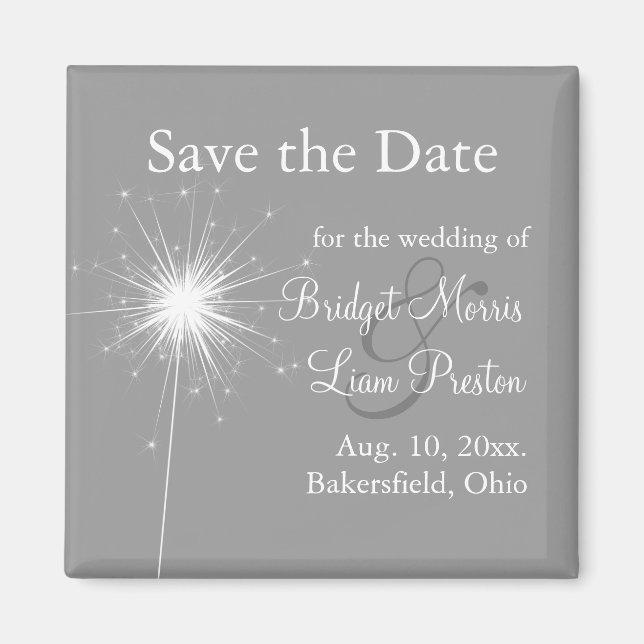 Sparkler Wedding Save the Date Magnet in Gray (Vorne)
