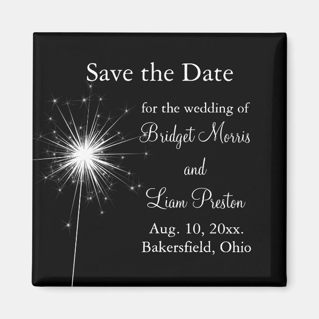 Sparkler Wedding Save the Date (schwarz) Magnet (Vorne)
