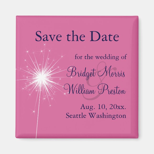 Sparklers Wedding Save the Date Magnet (pink) (Vorne)