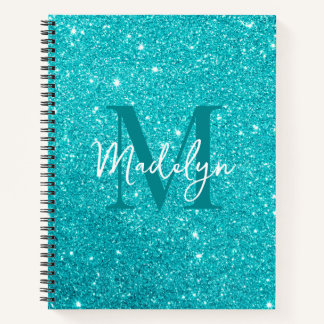  sparkles Blue glitter monogram name girly Notizbuch