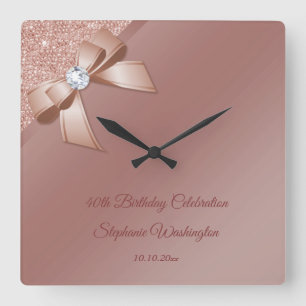 Sparkles & Rose Gold Glamour Birthday Party Quadratische Wanduhr