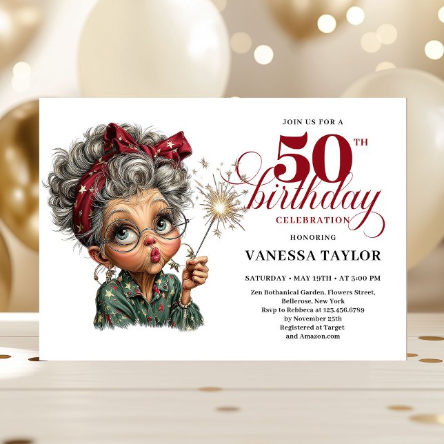 Sparkling 50th party funny woman quirky invite einladung (Sparkling 50th party funny woman quirky invite)