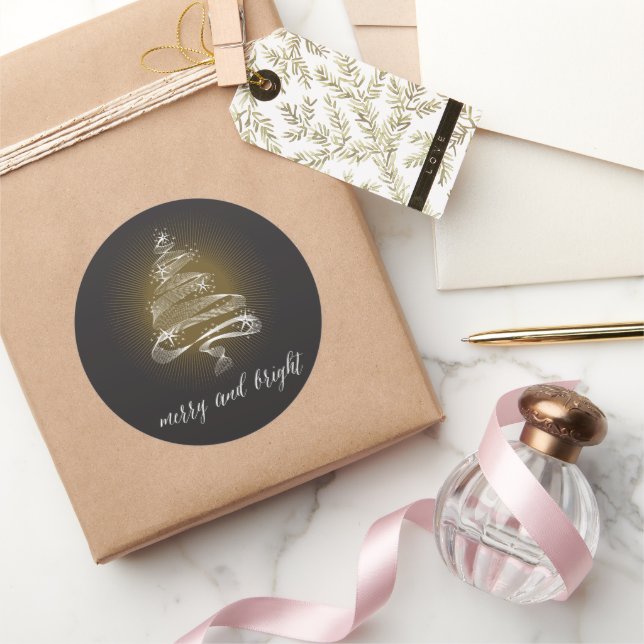 Sparkling Abstrakter Weihnachtsbaum Gold Holiday Runder Aufkleber (Schenken)