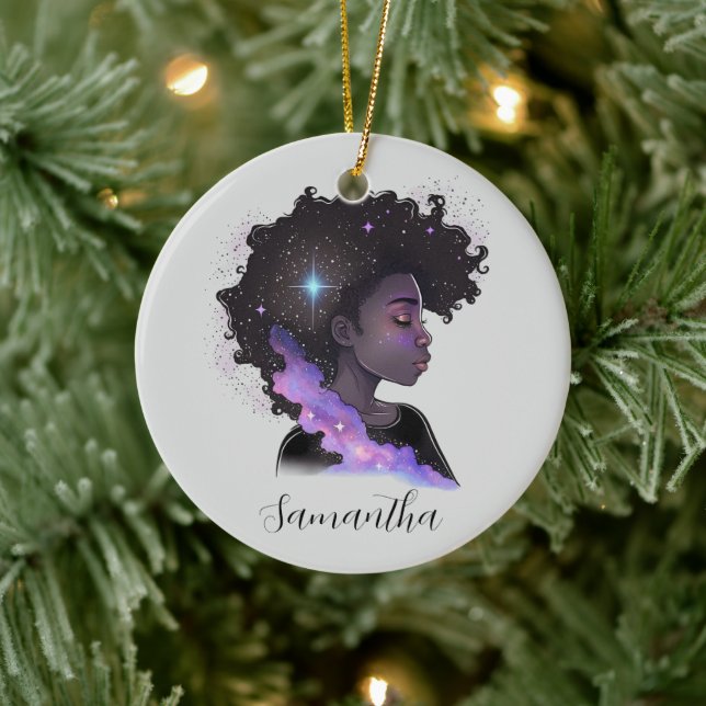 Sparkling Afro Woman Keramik Ornament (Baum)