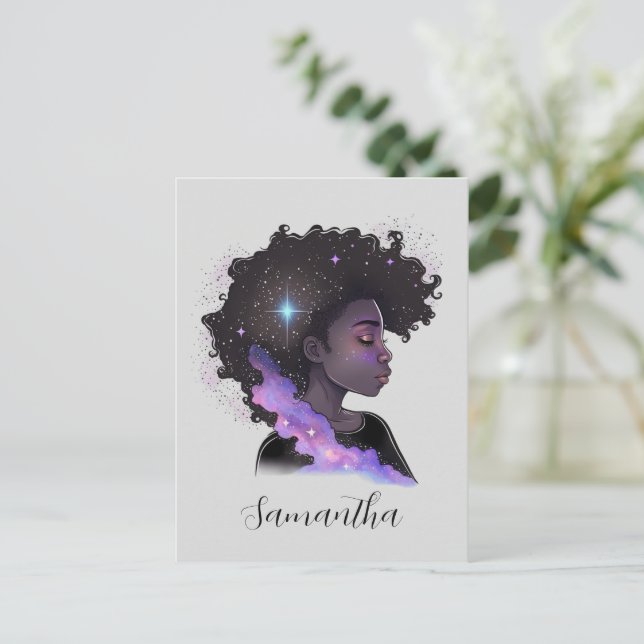 Sparkling Afro Woman Postkarte (Stehend Vorderseite)
