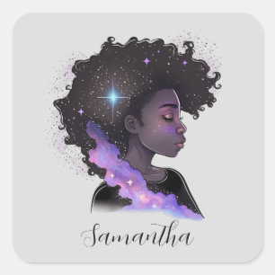 Sparkling Afro Woman Quadratischer Aufkleber