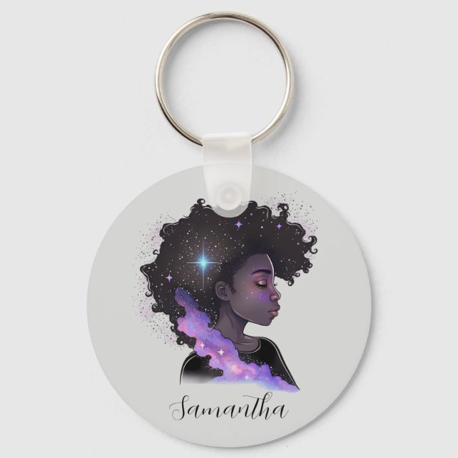 Sparkling Afro Woman Schlüsselanhänger (Vorderseite)