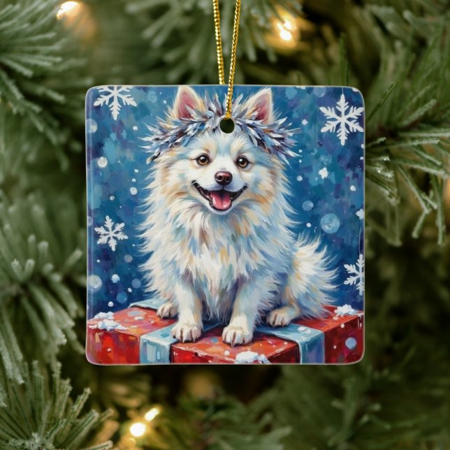 Sparkling American Eskimo Dog Festive Gift Cushion Keramikornament (Baum)