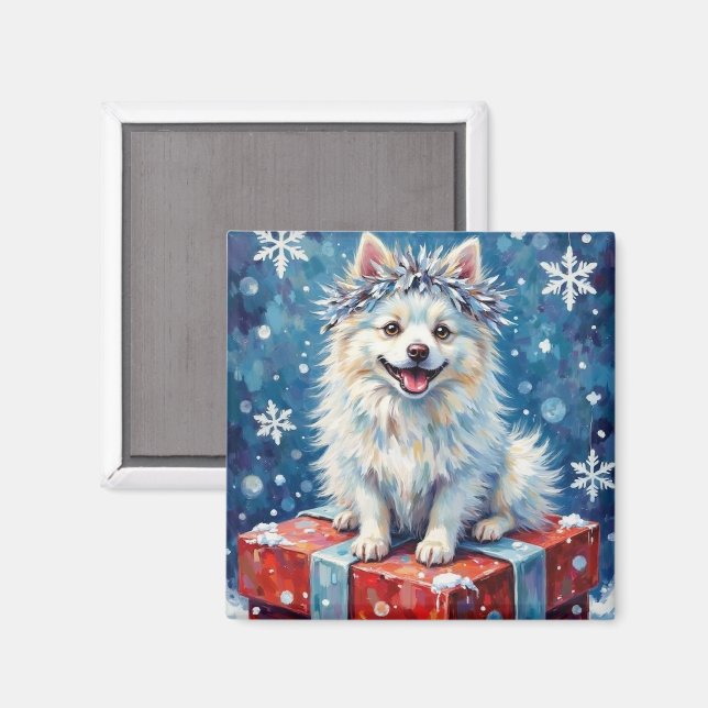 Sparkling American Eskimo Dog Festive Gift Cushion Magnet (Vorderseite/Rückseite)