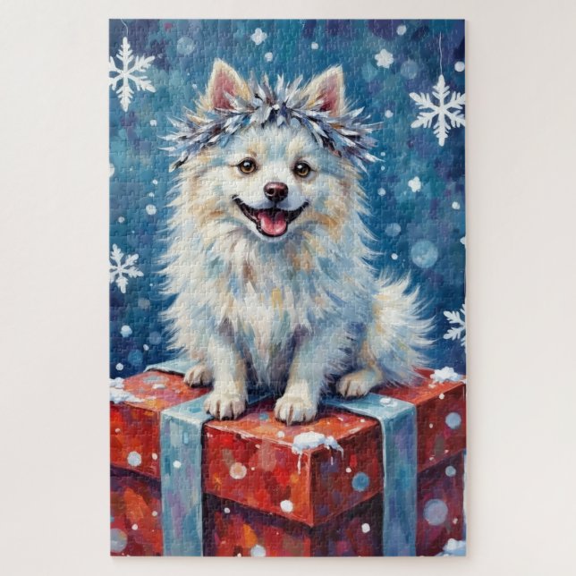 Sparkling American Eskimo Dog Festive Gift Cushion Puzzle (Vertikal)