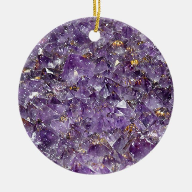 Sparkling Amethyst Crystal Gem - Lila Geode Keramik Ornament (Vorne)