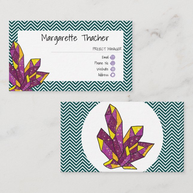 Sparkling Amethyst Crystal Minimalistisches Elegan Visitenkarte (Vorne/Hinten)