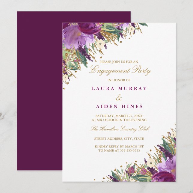 Sparkling-Amethyst-Lila Wedding-Engagement-Partei Einladung (Vorne/Hinten)