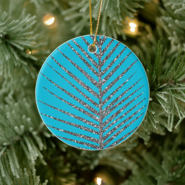 Sparkling Aqua Blue Glitzer Keramik Ornament (Baum)