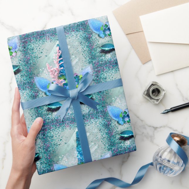 Sparkling Aquamarin und Aqua Unicorn Glitzer Geschenkpapier (Von Creator hochgeladen)