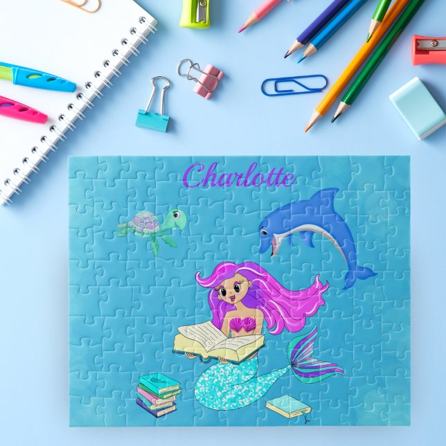 Sparkling beim Lesen von Mermaid-Büchern personali Puzzle (Piece together your imagination with our Sparkling Mermaid Reading Books Personalized Puzzle!)