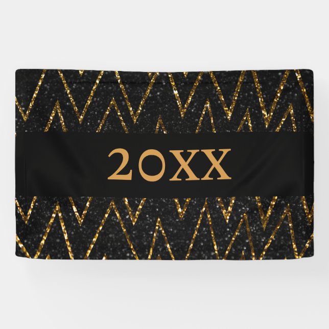 Sparkling Black Gold Zickzack New Year Countdown Banner (Horizontal)