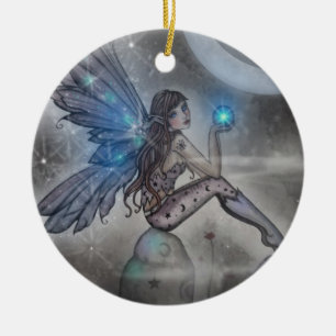 Sparkling Blue Fairy Fantasy Art Keramikornament