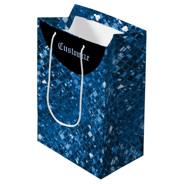 Sparkling Blue Mosaic Muster Geschenktasche Mittlere Geschenktüte (Vorderseite Schrägansicht)